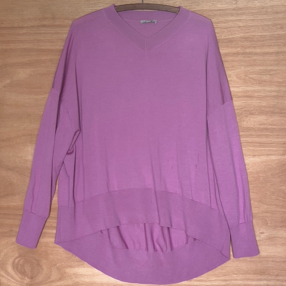 COS 100% wool thin knit v-neck sweater sz S small oversized hi-low mauve ribbed